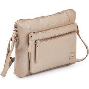 Women Beige Imported Leather Polyester Crossbody Sling Shoulder Crossover Bag